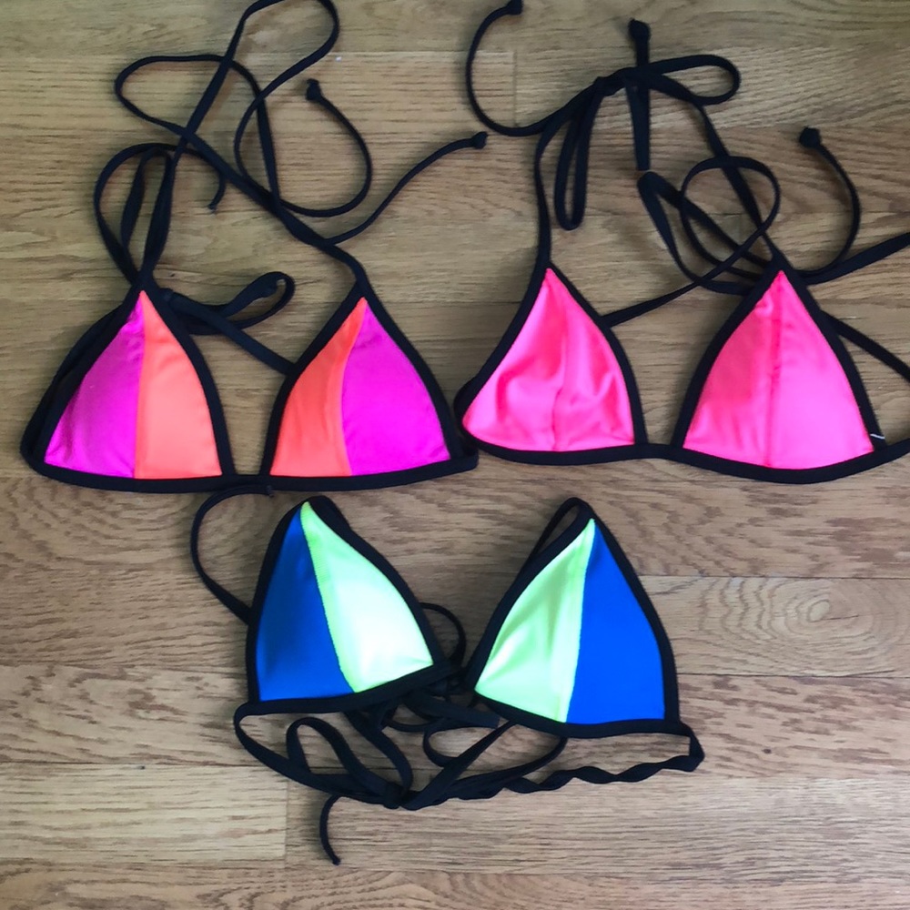 Three PINK extra small bikini tops triangle style